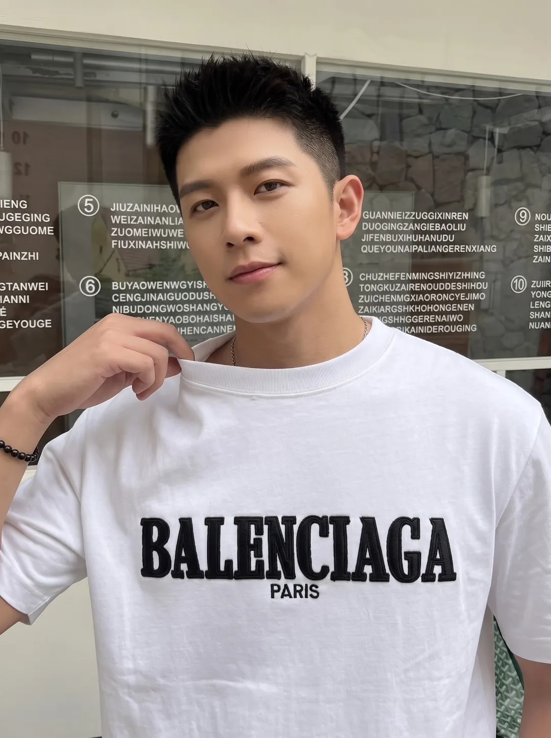 P100✨🔥 [BALENCIAGA] 2026FW short-sleeved T-shirt Premium 26s double yarn 300g fabric embroidery fraying process Color: Black White Red Size: S M L XL 2XL